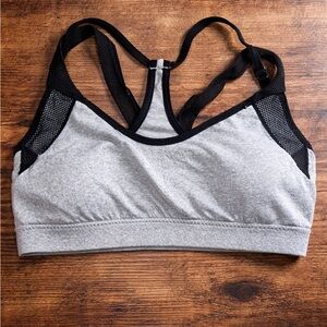 Everyday Heather Gray Sports Bra with Black Mesh Accents